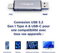 INTEGRAL Lecteur de Carte Duo USB 3.2 Type A et Type C