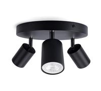 Integral LED Plafonnier Siena (base ronde) triple spot GU10 | Éclairage intérieur pour montage au plafond | Têtes orientables et rotatives | Pour le salon, la chambre et la cuisine - Noir mat