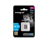 Integral - Micro SD XC 128Go, Carte Mémoire UltimaPro X2 Très Haute Vitesse jusqu'à 280MB/s, Pour Enregistrement Video 4K, 8K, 360, 3D, Classe 10, UHS-II, U3, V60 + Adaptateur SD