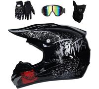 Intégral MTB Casque Motocross, avec Lunettes Gants Masque, Adulte Unisexe Hors Route Rue VTT Scooter Casque de Moto, Descente Enduro BMX Quad Moto Cross(Black,XL(58~59cm))
