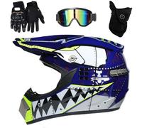 Intégral MTB Casque Motocross avec Lunettes Gants Masque, Approuvé par Le Dot Adulte Jeunesse Hors Route VTT Scooter Moto Casque, Une Descente BMX Quad Moto Cross Accident Casque(A1,S(52-53cm))