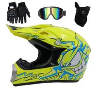 Intégral MTB Casque Motocross avec Lunettes Gants Masque, Approuvé par Le Dot Adulte Jeunesse Hors Route VTT Scooter Moto Casque, Une Descente BMX Quad Moto Cross Accident Casque(J9,L(56-57cm))
