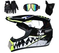 Intégral MTB Casque Motocross avec Lunettes Gants Masque, Approuvé par Le Dot Adulte Jeunesse Hors Route VTT Scooter Moto Casque, Une Descente BMX Quad Moto Cross Accident Casque(B2,L(56-57cm))