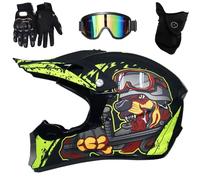 Intégral MTB Casque Motocross avec Lunettes Gants Masque, Approuvé par Le Dot Adulte Jeunesse Hors Route VTT Scooter Moto Casque, Une Descente BMX Quad Moto Cross Accident Casque(F6,S(52-53cm))