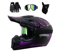 Intégral MTB Casque Motocross, avec Lunettes Gants Masque, Jeunesse Enfant Double Sport Hors Route VTT Scooter Moto Casque, Descente Quad Dirt Bike Enduro Casques(Black Purple,S/52-55CM)