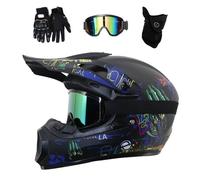 Intégral MTB Casque Motocross, avec Lunettes Gants Masque, Jeunesse Enfant Double Sport Hors Route VTT Scooter Moto Casque, Descente Quad Dirt Bike Enduro Casques(Matte Black Blue,L/57-58CM)
