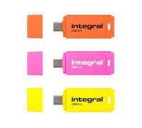 Integral Pack de 3 clés USB Neon-C 128Go USB 3.2 Gen 1 - Type-C/USB 3.1/3.0, Neon Jaune/Orange/Rose, Vitesse de Lecture Jusqu’à 150Mo/s, Vitesse d’écriture Jusqu’à 30Mo/s, Plug-and-Play
