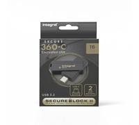 Integral Secure 360-C Clé USB Chiffrée 16 GB - Connecteur USB-C - Chiffrement AES 256 Bits - Compatible avec Mac, MacBook, PC, Ordinateur Portable