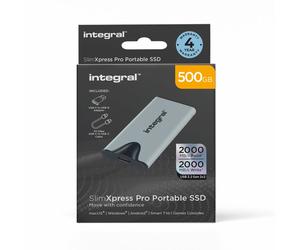 Integral SlimXpress Pro INSSD500GPORT3.2SLIMXS lecteur à circuits intégrés externe Technologie Thunderbolt 500 Go USB Type-C USB 3.2 Gen 2x2 Argent
