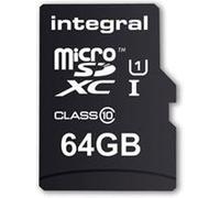 Integral INMSDX64G10-90U1, 64 Go, MicroSD, UHS-I, 90 Mo/s, Class 1 (U1), Noir