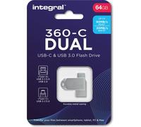 Integral USB 3.0 Drive 360-C, Dual Typ-C, USB-C + USB 3.0, 64GB silber