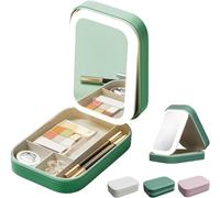 Integrated Makeup Storage Box with Light-Filling Mirror, 3 Colors Modes Makeup Bag, LED Complementary Light Cosmetic Case,Folding Case for Travel and Shopping (Green)