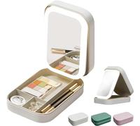 Integrated Makeup Storage Box with Light-Filling Mirror, 3 Colors Modes Makeup Bag, LED Complementary Light Cosmetic Case,Folding Case for Travel and Shopping (White)