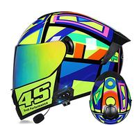 Intégré Casque Modulable Moto ECE Homologué Full Face Flip Up Casque,Avec Double Visière Moped Racing Casque Scooter Adulte,With Anti-Fog Double Visor Haut-Parleur Intégré 12,M=(55~56CM)