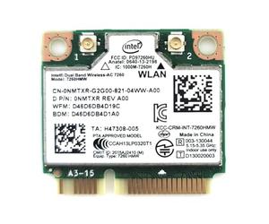 Intel 7260.HMWG. Adaptateur de réseau de 7260 R Dual Band WirelessAC PCI Express Half Mini Carte 802.11 b/a/g/n/AC