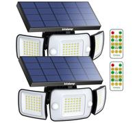 intelamp Lampe Solaire Exterieur avec Detecteur de Mouvement 6000mAh 1200LM Eclairage Solaire,4 Modes & Télécommande,IP65 Etanche Projecteur Solaire Exterieur pour Jardin, Garage, Patio