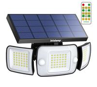 intelamp Lampe Solaire Exterieur avec Detecteur de Mouvement 6000mAh 1200LM Eclairage Solaire,4 Modes & Télécommande,IP65 Etanche Projecteur Solaire Exterieur pour Jardin, Garage, Patio