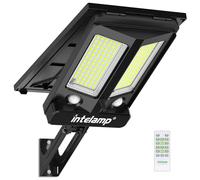 INTELAMP Spot LED d'extérieur solaire 12500 mAh, télécommande projecteur LED extérieur avec panneau solaire avec capteur de mouvement, lumière double face, lampadaire solaire LED extérieur (noir - 16