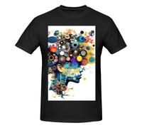 Intelligence Artificielle Brain Print T-shirts basiques en coton à col rond pour hommes - T-shirts graphiques fantaisie à manches courtes - Style quotidien noir, Noir , 3XL