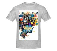 Intelligence Artificielle Brain Print T-shirts basiques en coton à col rond pour hommes - T-shirts graphiques fantaisie à manches courtes - Style quotidien noir, gris, 5XL