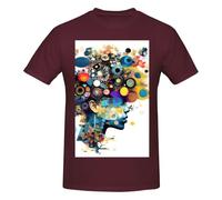 Intelligence Artificielle Brain Print T-shirts basiques en coton à col rond pour hommes - T-shirts graphiques fantaisie à manches courtes - Style quotidien noir, bordeaux, 4XL
