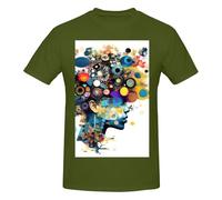 Intelligence Artificielle Brain Print T-shirts basiques en coton à col rond pour hommes - T-shirts graphiques fantaisie à manches courtes - Style quotidien noir, vert mousse, 3XL
