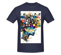 Intelligence Artificielle Brain Print T-shirts basiques en coton à col rond pour hommes - T-shirts graphiques fantaisie à manches courtes - Style quotidien noir, bleu marine, 6XL