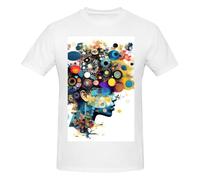 Intelligence Artificielle Brain Print T-shirts basiques en coton à col rond pour hommes - T-shirts graphiques fantaisie à manches courtes - Style quotidien noir, blanc, 3XL