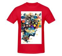Intelligence Artificielle Brain Print T-shirts basiques en coton à col rond pour hommes - T-shirts graphiques fantaisie à manches courtes - Style quotidien noir, Rouge, 4XL