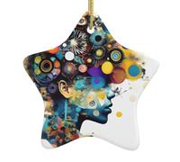 Intelligence Artificielle Cerveau Imprimé Étoile Ornement en Céramique Tendance pour Sapin de Noël, Maison, Voiture, Magasin - Décoration festive à Suspendre