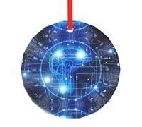 Intelligence Artificielle Cerveau Imprimé Rond Pendentif Verre - Élégant Arbre de Noël Suspendu Ornement pour Vacances, Noël, Nouvel An Décor