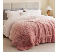 Intelligent Design Brielle - Parure de lit 3 pièces en Fausse Fourrure à Poils Longs, Revers en Peluche, Design ombré Tendance, Moderne, Confortable, pour Toutes Les Saisons, taie d'oreiller Assortie