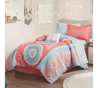 Intelligent Design Complete in A Bag Casual Boho Comforter with Bed Sheets Decorative Pillow Parure de lit Toutes Saisons, Polyester, Loretta Corail, Twin XL