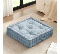 Intelligent Design Large Floor Pillow for Adults Yoga Or Meditation Cushion with Handle, Floor Cushion for Board Games, Lustrous Chenille Tufted, Handsewn Scalloped Edge, Azza, 24" x 24" x 5" Aqua