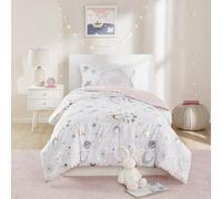Intelligent Design MI Zone Kids Celia Parure de lit 4 pièces pour lit Double, Ciel étoilé, Lune et Soleil, 2 taies d'oreiller, pour lit Double/Grand lit, Rose poudré/doré
