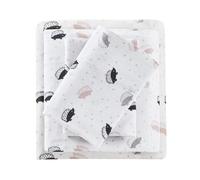 Intelligent Design Parure de lit 4 pièces en Flanelle 100% Coton avec imprimé Animaux, étoiles, Mignonnes et Chaudes, Ultra Douce pour Temps Froid, lit Double, Rose/Gris hérissons