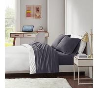 Intelligent Design Parure de lit 4 pièces en Jersey de Coton mélangé ID - Draps de lit côtiers en Tricot - Gris foncé - avec Drap Plat, Drap-Housse et 2 taies d'oreiller - pour très Grand lit