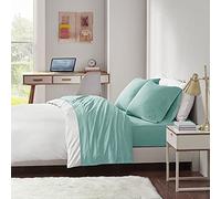 Intelligent Design Parure de lit 4 pièces en Jersey de Coton mélangé Infroissable avec Bonnet Profond de 35,6 cm, Toutes Saisons, taie d'oreiller Assortie, Queen Size, Cyan
