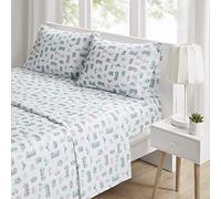 Intelligent Design Parure de lit 4 pièces, Microfibre Douillette, Toute Saison, Drap Plat, taies et Drap-Housse élastique 35,6 cm pour Matelas Max. 40,6 cm, Grand lit (Queen), Virée en Auto Gris/Bleu
