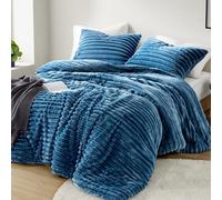 Intelligent Design Parure de lit Douillette 3 pièces, Couette légère en Velours côtelé et 2 taies d'oreiller, pour Toutes Les Saisons, avec Envers en Microfibre, pour lit Double/Grand lit, Bleu