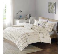 Intelligent Design Parure de lit Moderne et Tendance pour Toutes Les Saisons, taie d'oreiller Assortie, Oreiller décoratif, Polyester, Ivoire/doré, King Size