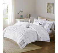 Intelligent Design Parure de lit Moderne Tendance et décontractée pour Toutes Les Saisons avec taie d'oreiller Assortie, Polyester, Microfibre, Blanc/Argent, lit Double/Grand lit