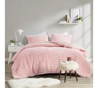 Intelligent Design Queen Comforter Set, Cozy Plush Bedding, Microfiber Reverse, 3 Piece, Lightweight, Super Soft Ribbed Velvet Comforter 2 Shams, All Season Fluffy Bed Set, Avril, Full/Queen Pink