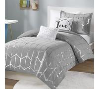 Intelligent Design Raina Parure de lit 4 pièces avec Housse de Couette et taie d'oreiller Assortie, Gris/Argent, lit Double/Double XL, Motif géométrique