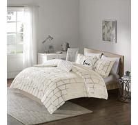 Intelligent Design Raina Parure de lit Moderne 5 pièces avec Housse de Couette et taies d'oreiller Assorties, Motif géométrique brodé, pour Toutes Les Saisons, Ivoire/doré