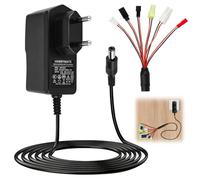 Intelligent RC Chargeur 2.4V-12V pour 2-10S NiMH/NiCD, Chargeur RC Voiture/Bateau/Avion/Airsoft avec 6 Adaptateurs Universels (Tamiya, Mini Tamiya, SM 2P, JST, HuanQi, XH), Chargeur Batterie Modélisme