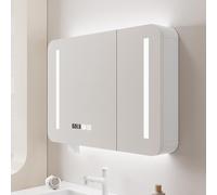 Intelligente armoire murale salle de bain avec miroir,Bois armoire miroir salle de bain anti buée,Éclairage tricolore,Temporisation température,Trou pour mouchoirs(White,70*13*70cm/27.6*5.1*27.6in)