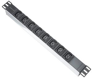 Intellinet 163651 Multiprise 8 Prises C13 et Serre-câbles (PDU avec câble d'alimentation Amovible de 2 m, entrée d'alimentation C14 à l'arrière) 1 U Noir/Argent