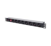 Intellinet 19" 1U Rackmount 8-Way Power Strip - German Type, With On/Off Switch and Overload Protection, 3m Power Cord - Coupe-circuit