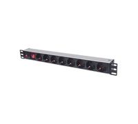 Intellinet 713986 : PDU 8 Prises Type F 1U Aluminium Noir, Protection Surcharge, 250V 16A, Câble 3m, Montage Rack 19", Humidité 10-90%